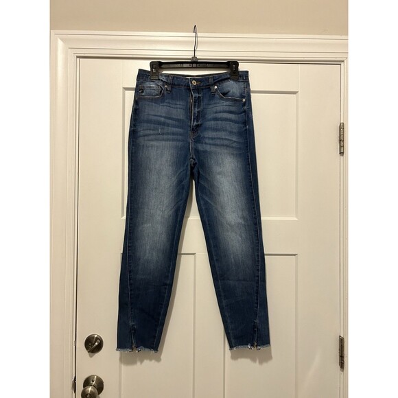 Kancan Jeans Women Size 11/29 Blue Dark Wash Distressed Hi Rise Stretch Straight - Picture 1 of 8